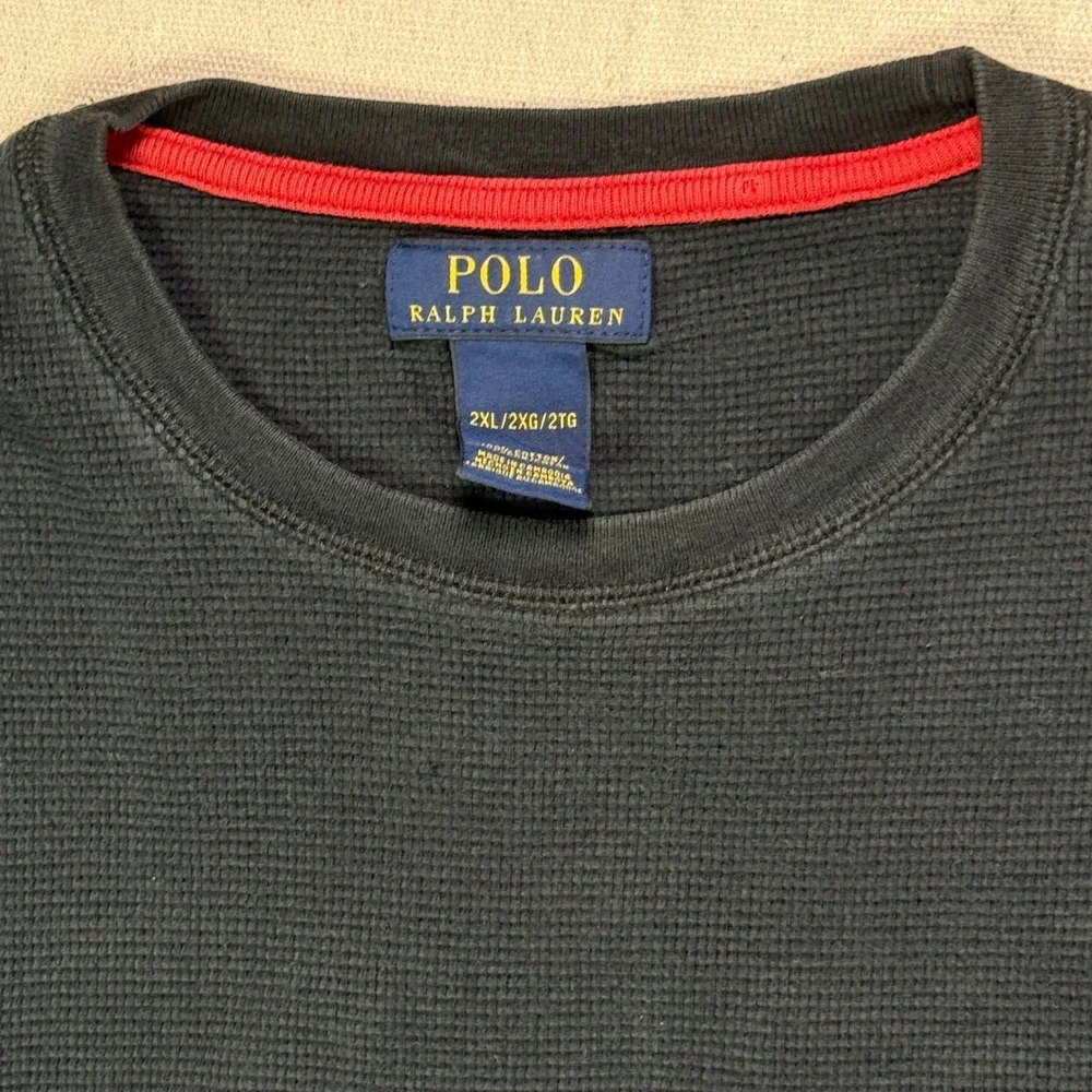 Polo Ralph Lauren Mens 2XL Black Waffle Knit Thermal Long Sleeve Shirt Red Pony
